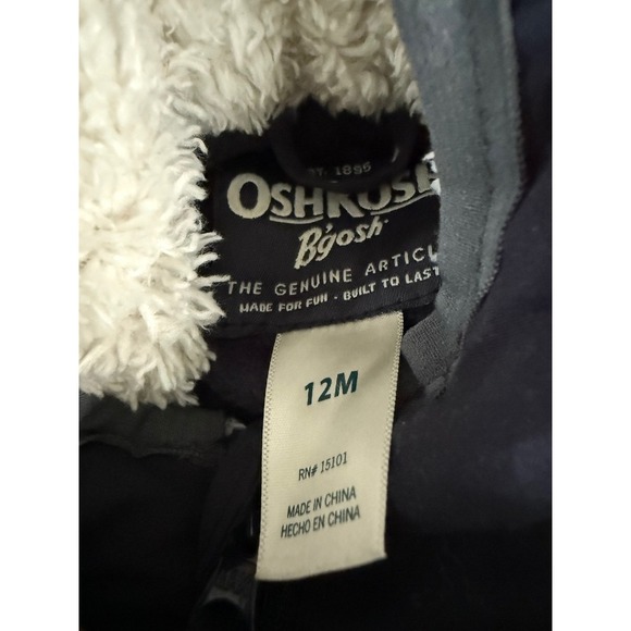 Oshkosh Baby Navy Snowsuit Bodysuit Fleece Faux Fur Size 12 Months Winter - Picture 5 of 5